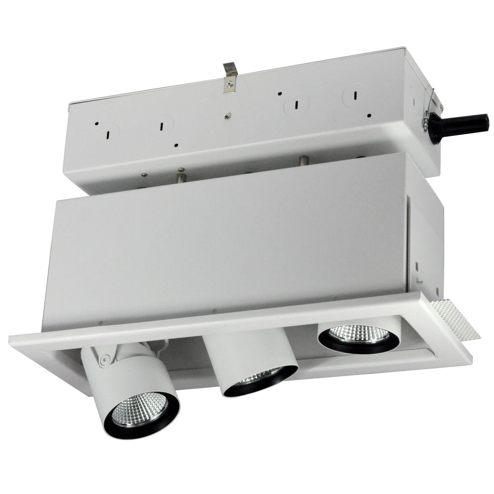 Pull-Down LED Trimless 3-Head MLS, 30W / 2100lm per Head, Flood, 2700K, White, 120-277VV 0-10V