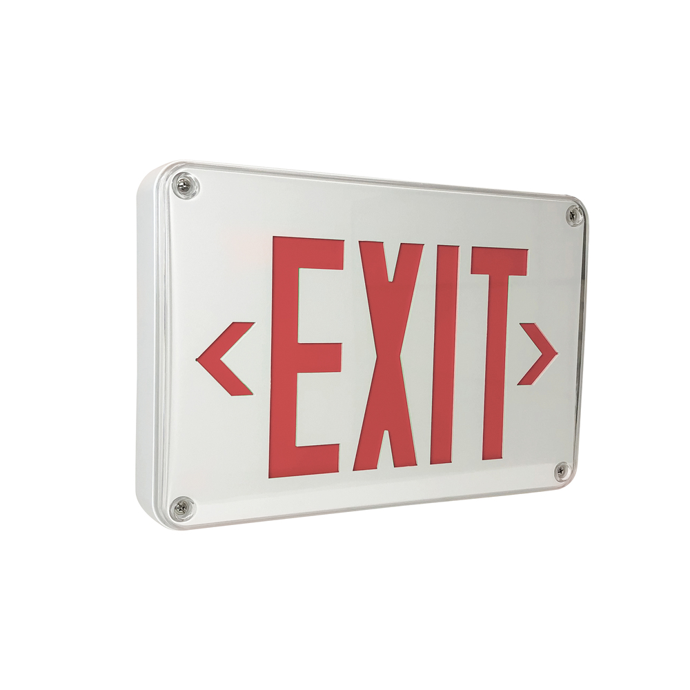 LED Self-Diagnostic Wet Location Exit Sign w/ Battery Backup, White Housing w/ 6&#34; Red Letters