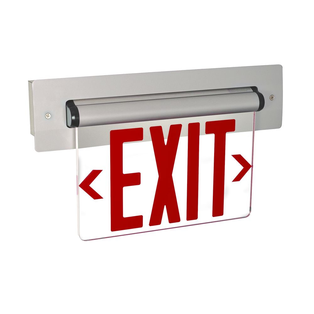 Recessed Adjustable LED Edge-Lit Exit Sign, AC Only, 6&#34; Red Letters, Single Face / Clear