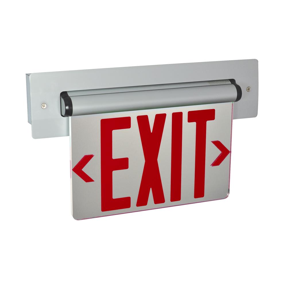 Recessed Adjustable LED Edge-Lit Exit Sign, Battery Backup, 6&#34; Red Letters, Single Face /