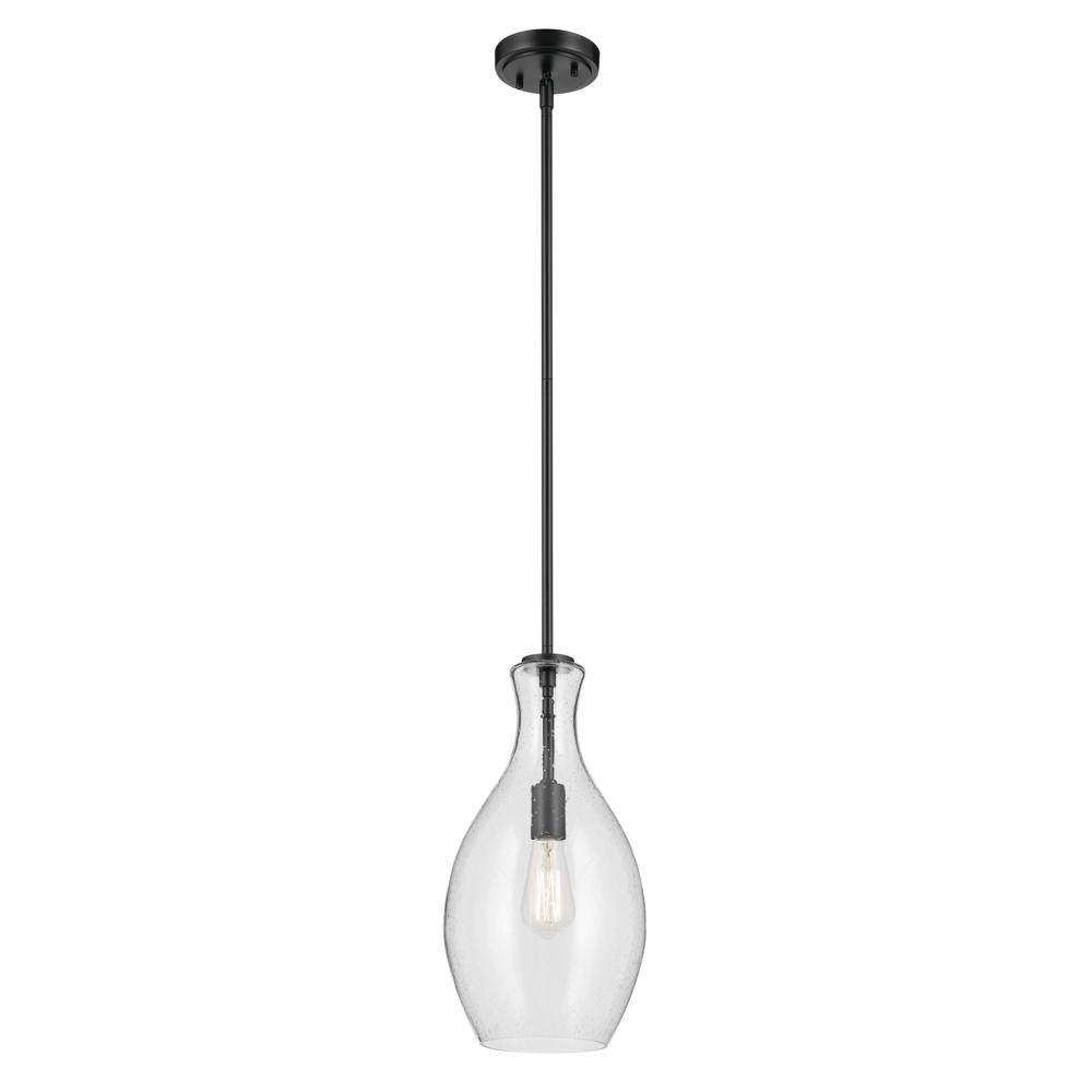 Everly 17.75&#34; 1-Light Bell Pendant with Clear Seeded Glass in Black