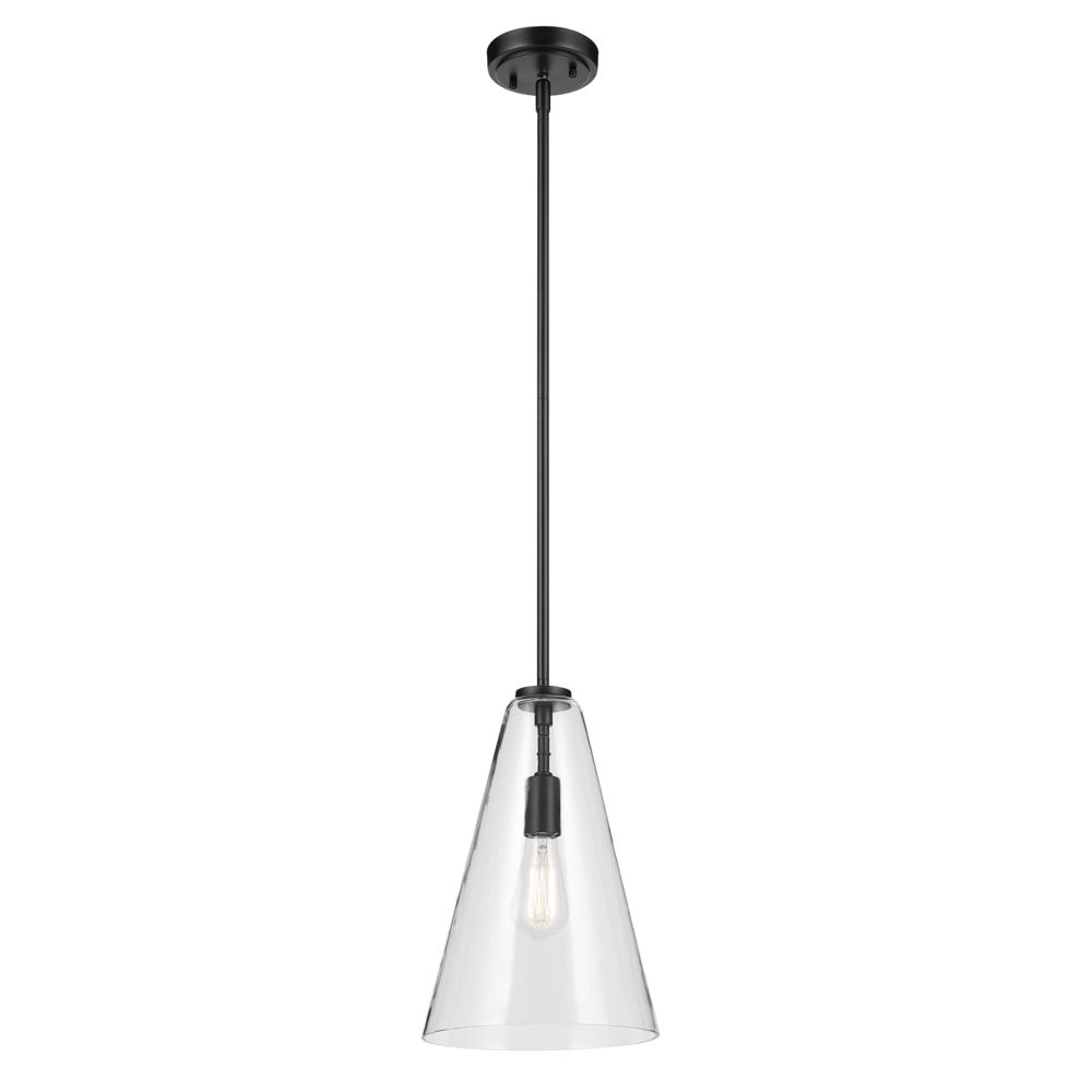 Everly 15.25&#34; 1-Light Cone Pendant with Clear Glass in Black