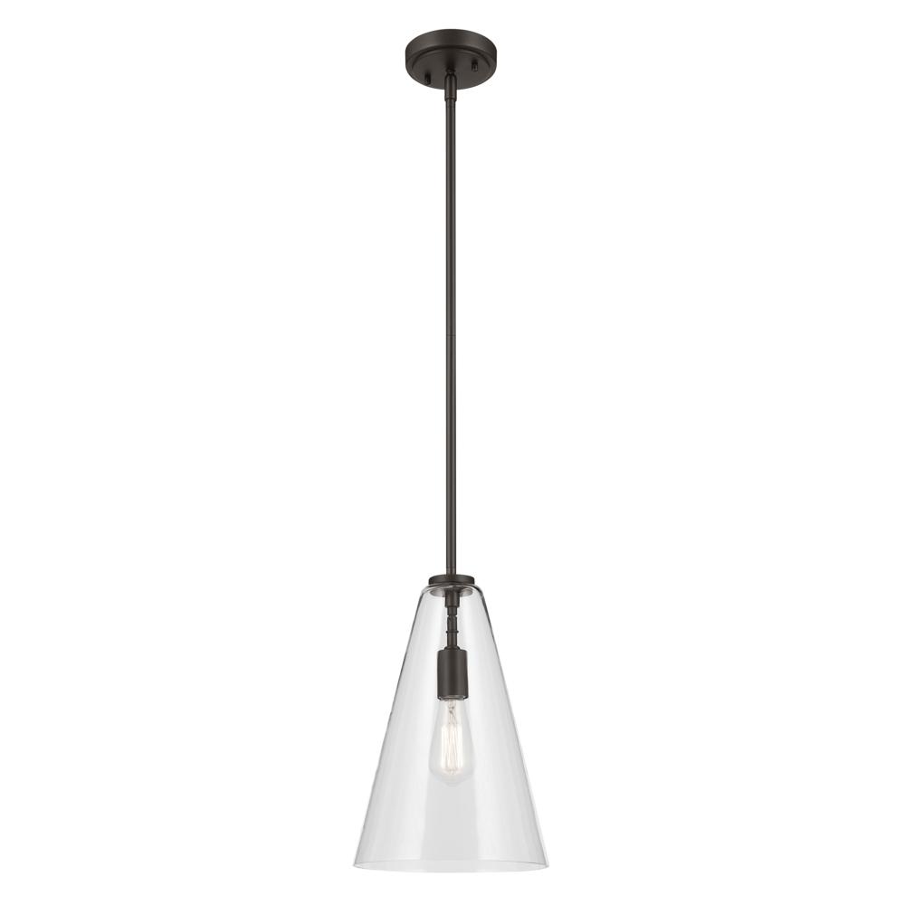 Everly 15.25&#34; 1-Light Cone Pendant with Clear Glass in Olde Bronze