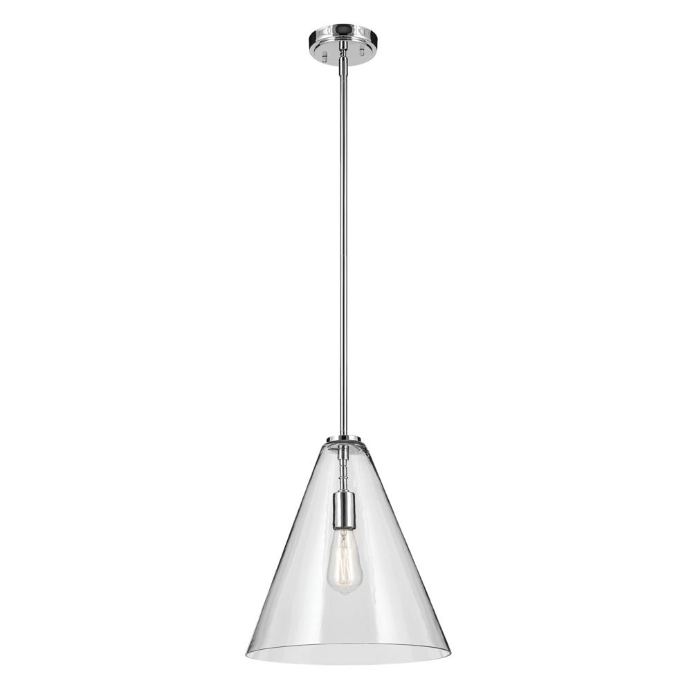 Everly 15.5&#34; 1-Light Cone Pendant with Clear Glass in Chrome