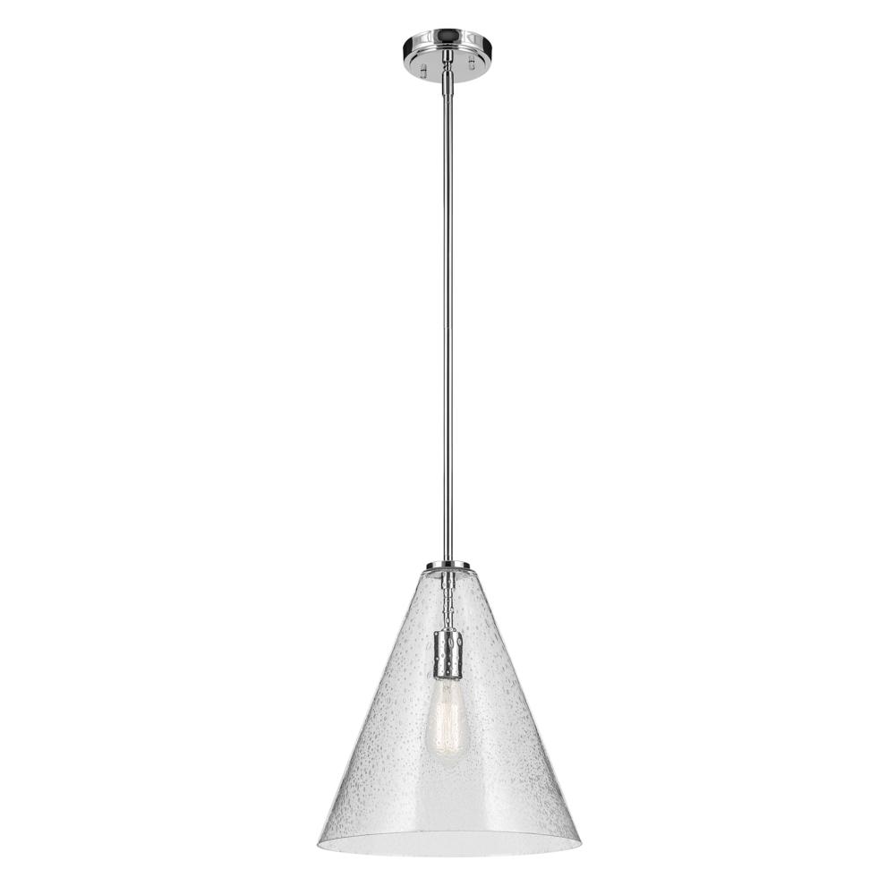 Everly 15.5&#34; 1-Light Cone Pendant with Clear Seeded Glass in Chrome