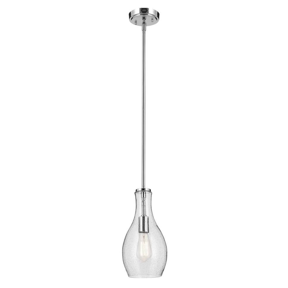 Everly 13.75&#34; 1-Light Bell Pendant with Clear Seeded Glass in Chrome