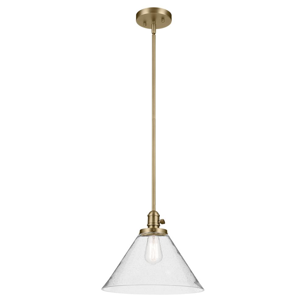 Avery 11.75&#34; 1-Light Cone Pendant with Clear Seeded Glass in Natural Brass