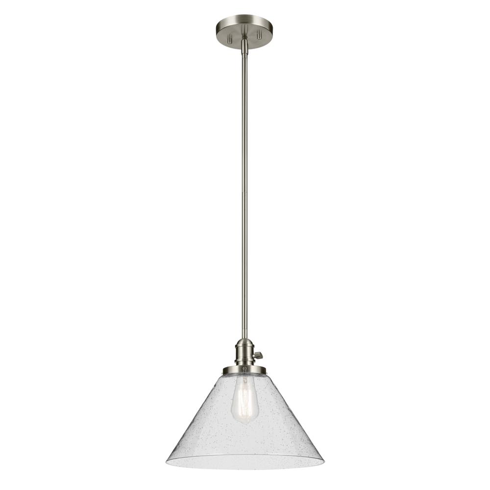 Avery 11.75&#34; 1-Light Cone Pendant with Clear Seeded Glass in Nickel