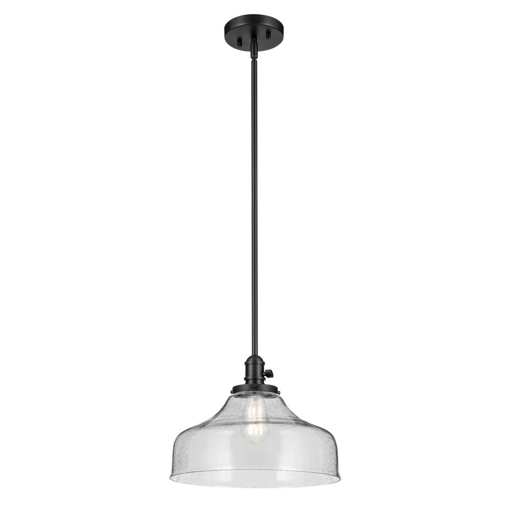 Avery 11.25&#34; 1-Light Bell Pendant with Clear Seeded Glass in Black