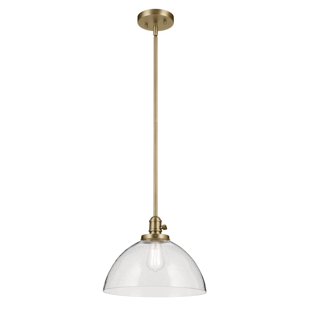 Avery 11&#34; 1-Light Dome Pendant with Clear Seeded Glass in Natural Brass