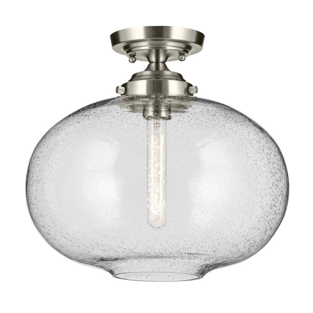 Avery 14.5&#34; 1-Light Flush Mount with Clear Seeded Glass in Nickel