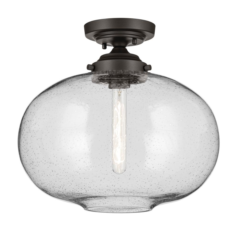 Avery 14.5&#34; 1-Light Flush Mount with Clear Seeded Glass in Olde Bronze