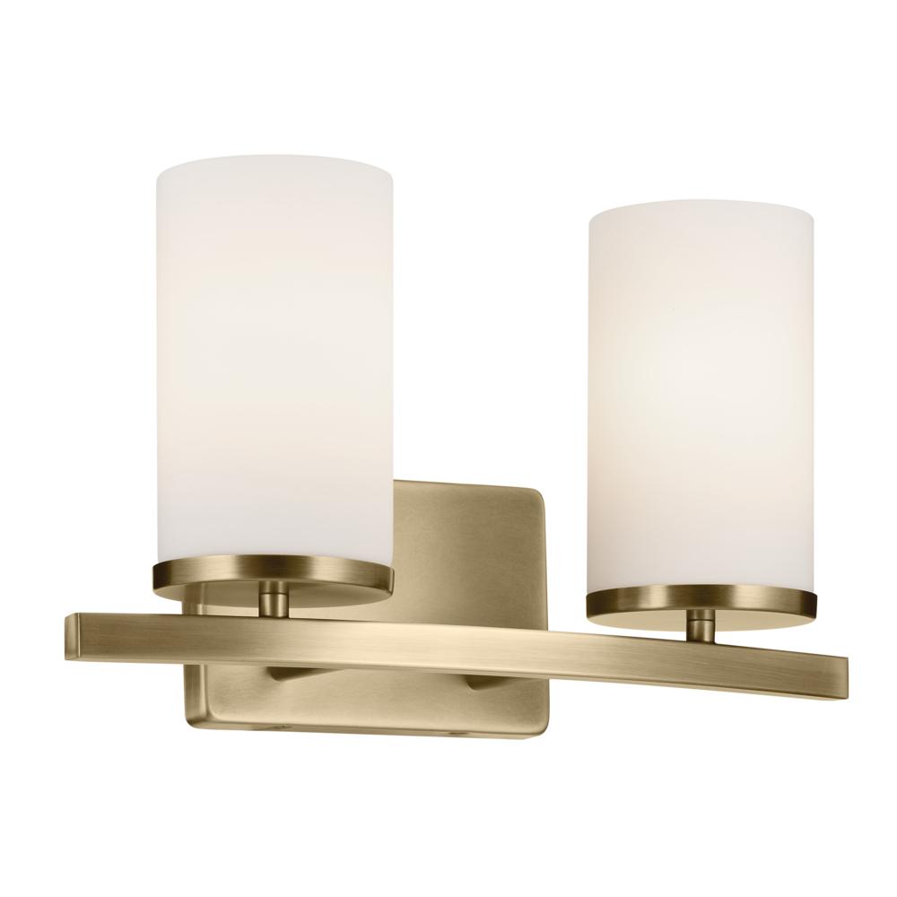 Crosby 15.25&#34; 2-Light Vanity Light with Satin Etched Cased Opal Glass in Natural Brass