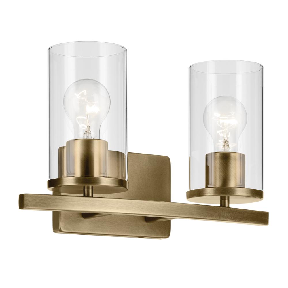 Crosby 15.25&#34; 2-Light Vanity Light with Clear Glass in Natural Brass