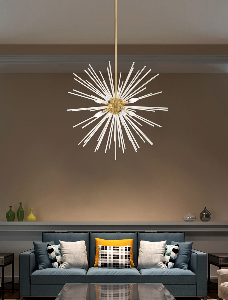 8 Lt Satin Brass Pendant Chandelier