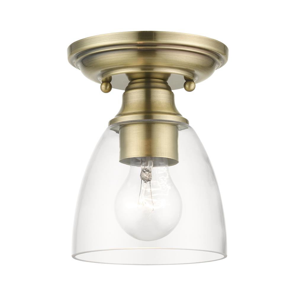 1 Light Antique Brass Petite Semi-Flush