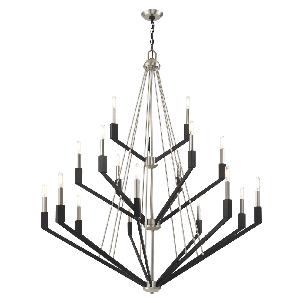 18 Lt Brushed Nickel & Black Foyer Chandelier