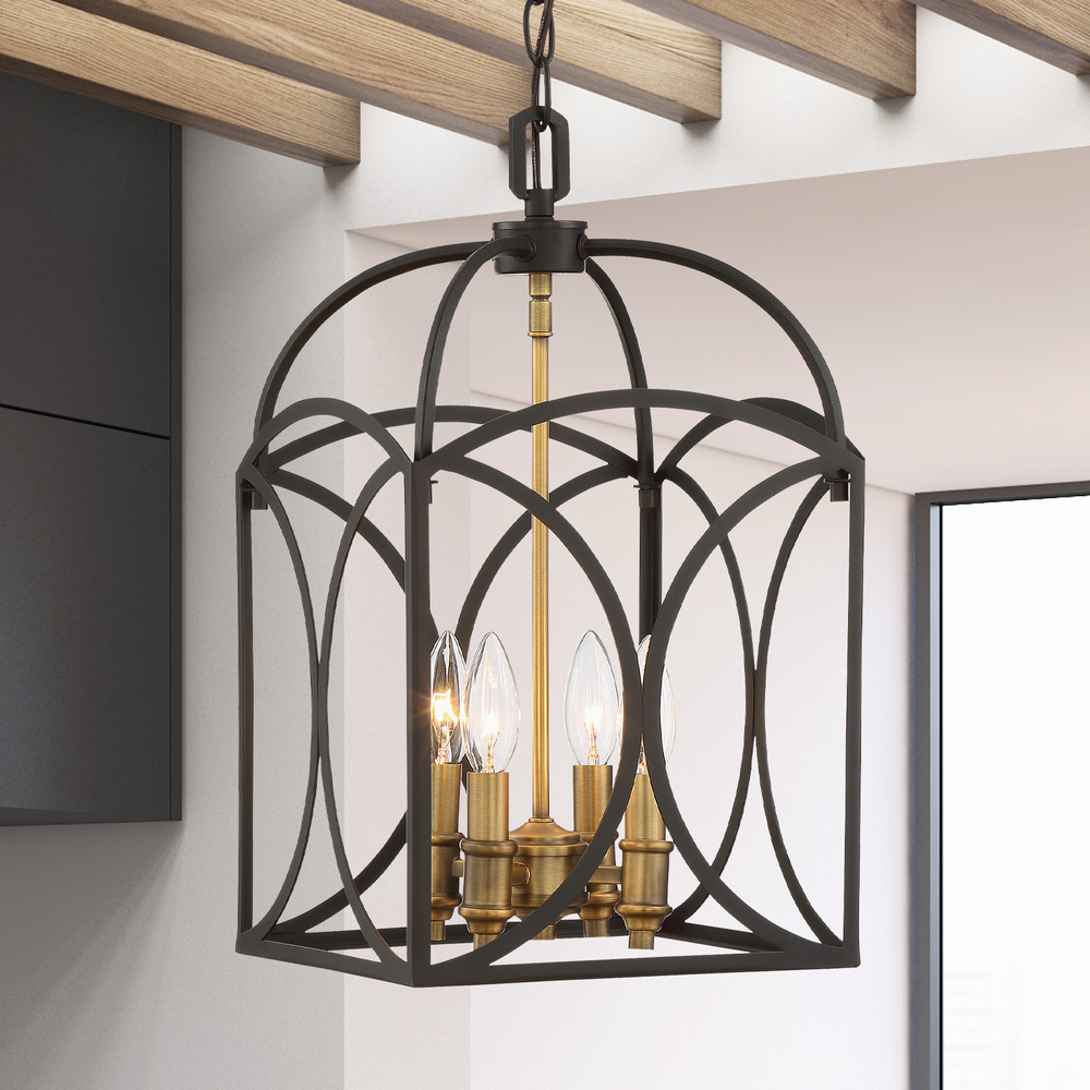 Talbot 4-Light Pendant in English Bronze and Warm Brass