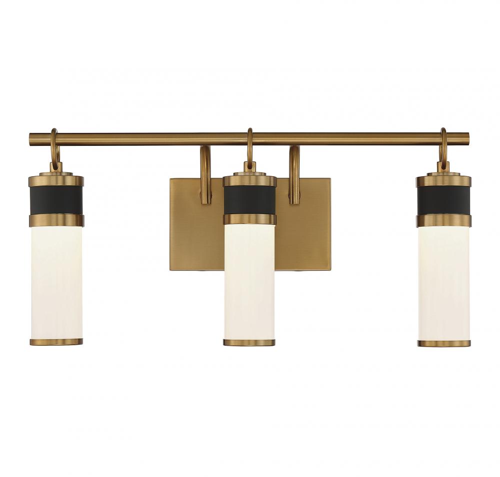 Abel 3-Light LED Bathroom Vanity Light in Matte Black with Warm Brass Accents