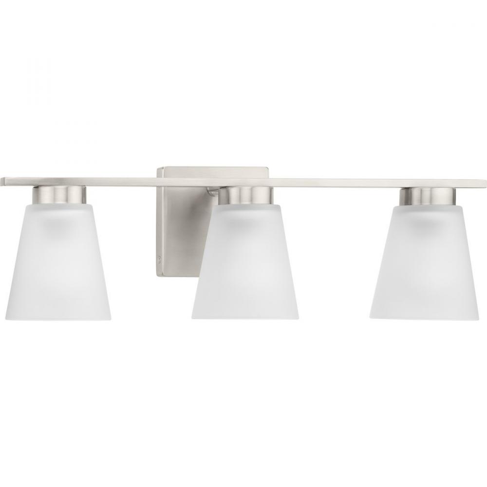 Tanner Collection Three-Light Brushed Nickel Transitional Vanity Light