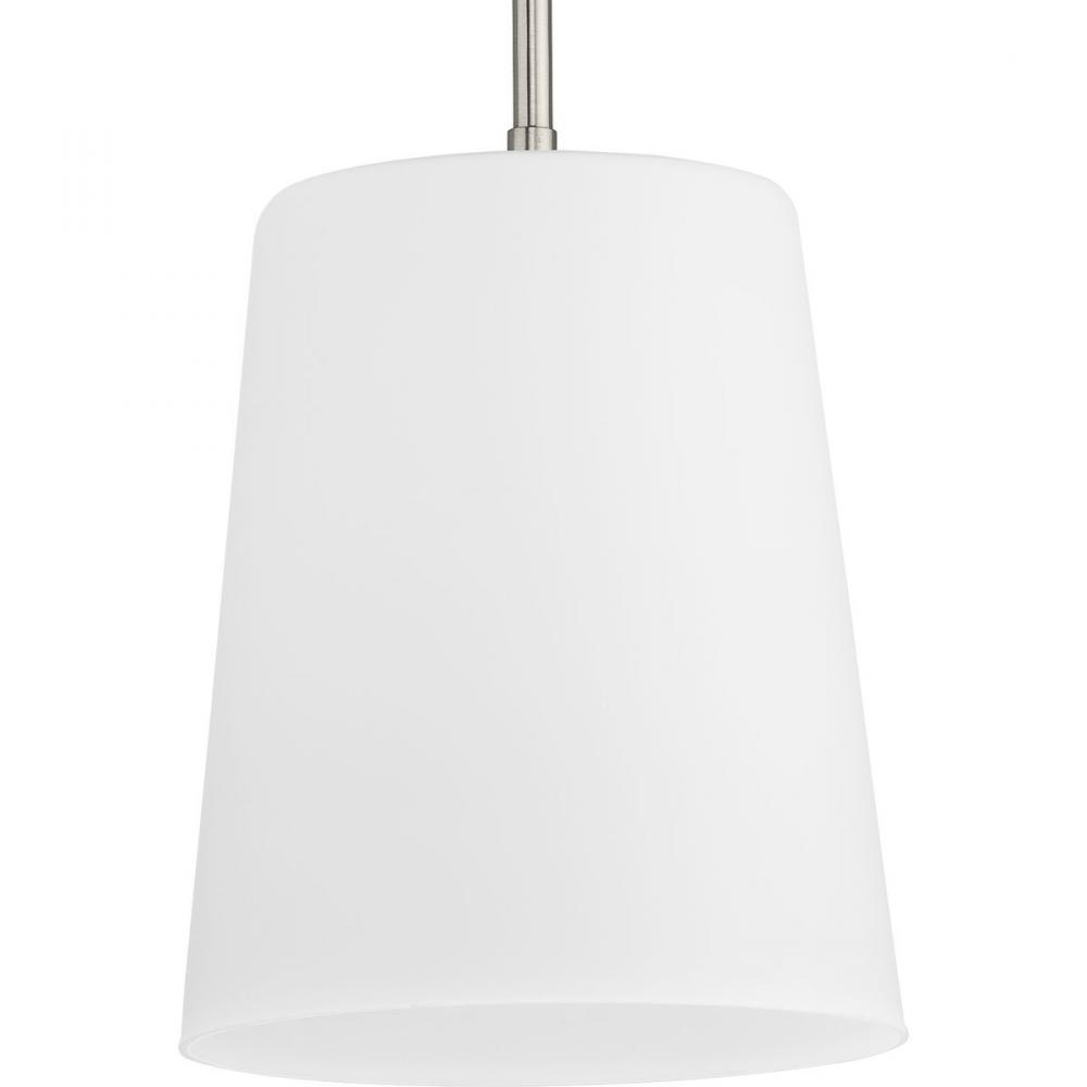 Clarion Collection One-Light Brushed Nickel Etched White Transitional Pendant