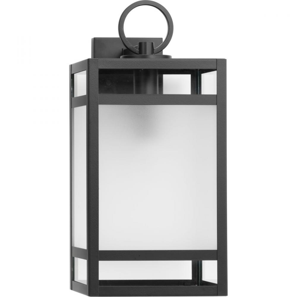 Parrish Collection One-Light Matte Black Clear and Etched Glass Modern Craftsman Outdoor Large Wall