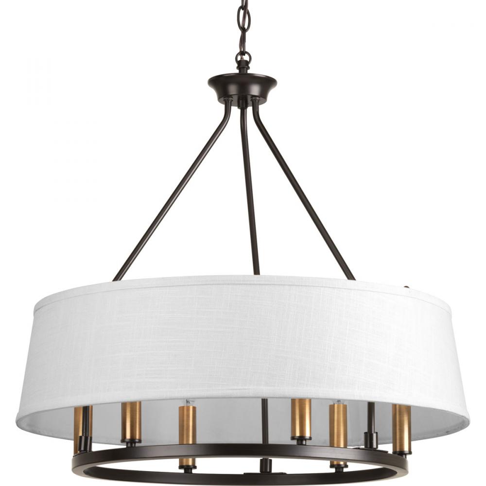 Cherish Collection 24 &#34; Six-Light Antique Bronze Coastal Chandelier Light with Summer Linen Shad