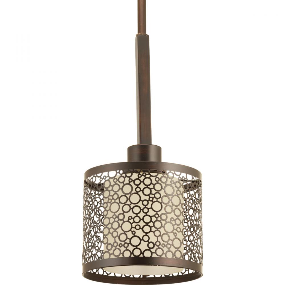 Mingle Collection One-Light Antique Bronze Natural Parchment Glass Global Mini-Pendant Light