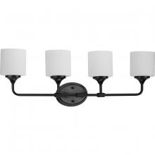 Progress P2804-31M - Lynzie Collection Four-Light Matte Black Etched Opal Glass Modern Bath Vanity Light