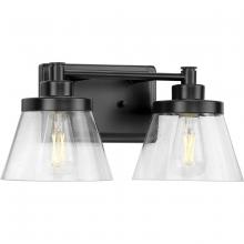 Progress P300349-31M - Hinton Collection Two-Light Matte Black Clear Seeded Glass Farmhouse Bath Vanity Light