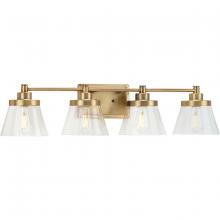  P300351-163 - Hinton Collection Four-Light Vintage Brass Clear Seeded Glass Farmhouse Bath Vanity Light