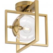  P350218-109 - Atwell Collection 10" One-Light Mid-Century Modern Brushed Bronze Clear Glass Semi-Flush Mount L