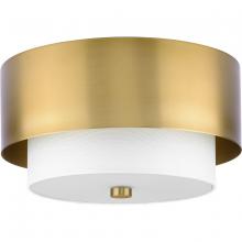  P350249-109 - Silva Collection Two-Light Brushed Bronze White Linen Shade 14" Flush Mount