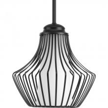 Progress P5324-31 - Finn Collection One-Light Matte Black Etched White Glass Global Pendant Light