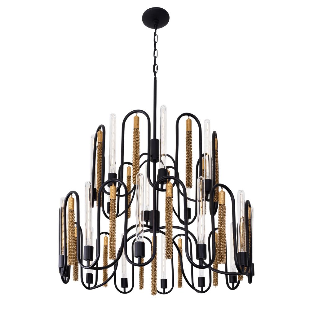 Darden 20-Lt 2-Tier Chandelier - Matte Black/Antique Gold