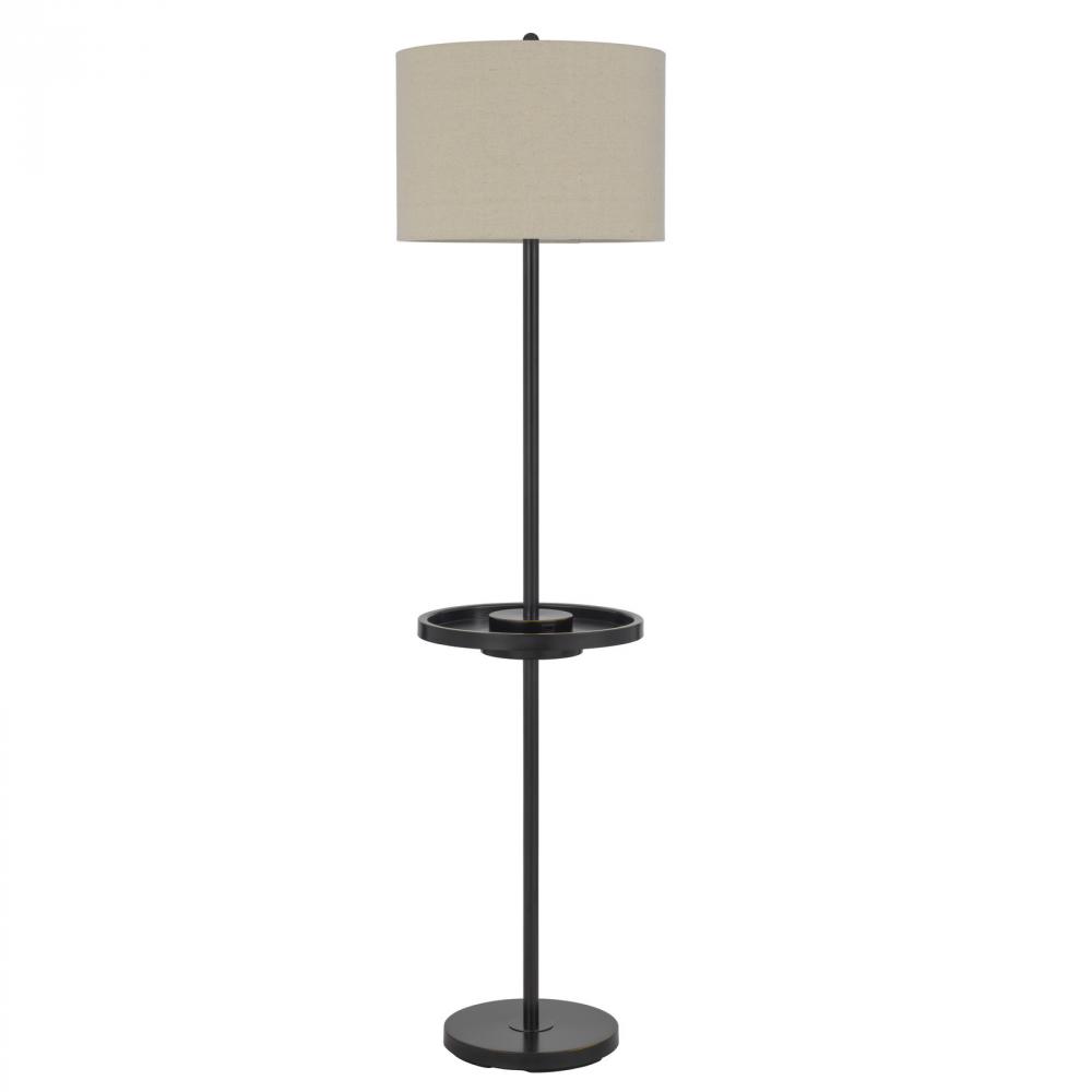 Crofton metal floor lamp with metal tray table and 2 USB charging ports and a weight base.