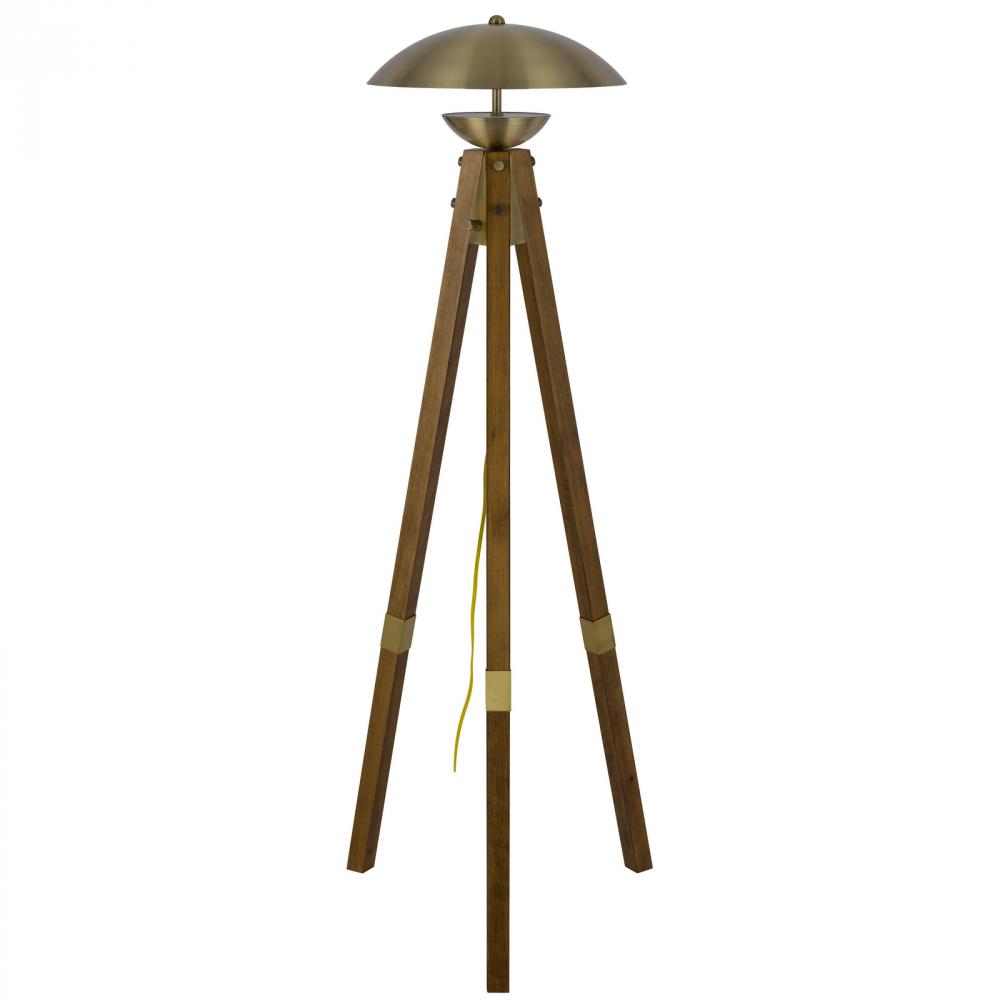 Lakeland 18W intergrated LED tripod birch wood floor lamp with half domed metal shade