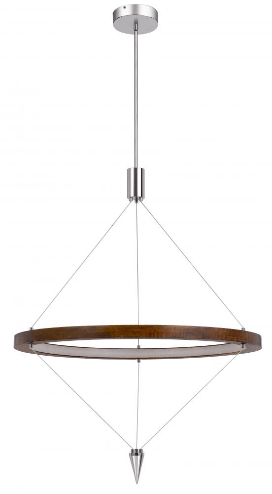 Viterbo Integrated Dimmable LED Pine Wood Pendant Fixture with Suspended Steel Braided Wire