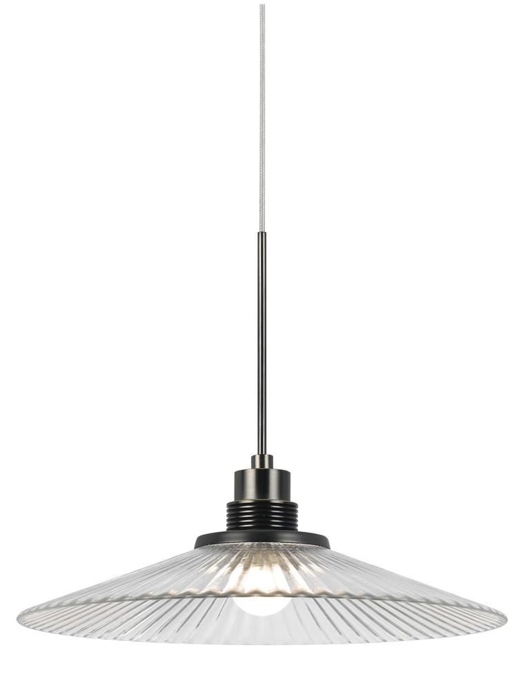 10.2&#34; Tall Glass and Metal LED Pendant with Brushed Steel Cord