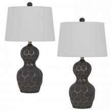 CAL Lighting BO-3088TB-2 - 150W 3 way Tuscaloosa resin table lamp with hardback taper drum Fabric shade (sold as pairs)