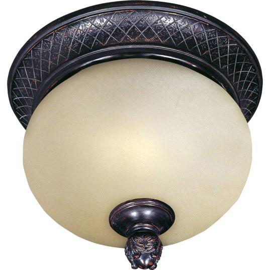 Two Light Oriental Bronze Mocha Glass Outdoor Flush Mount