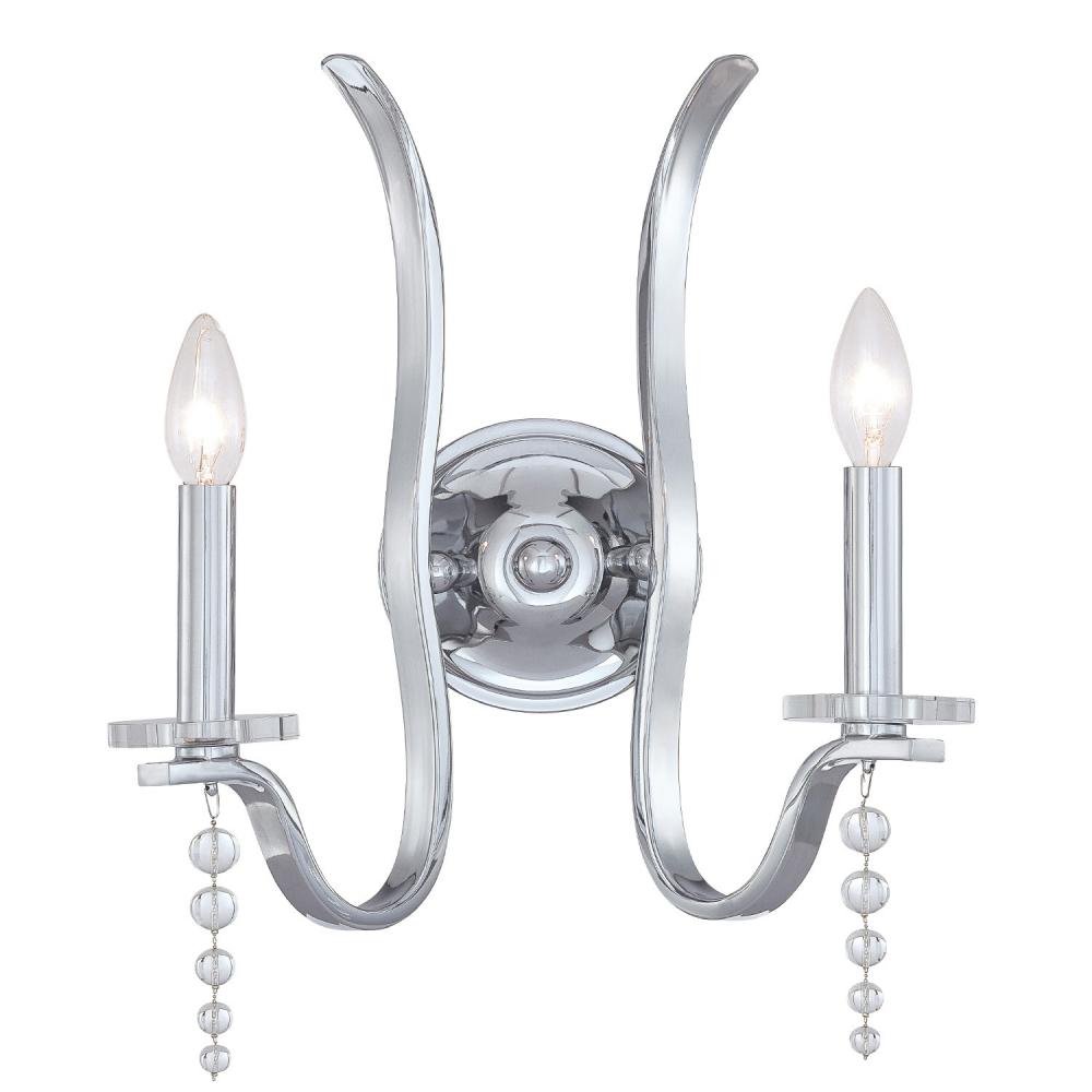 Flow 2 Light Crystal Polished Chrome Sconce