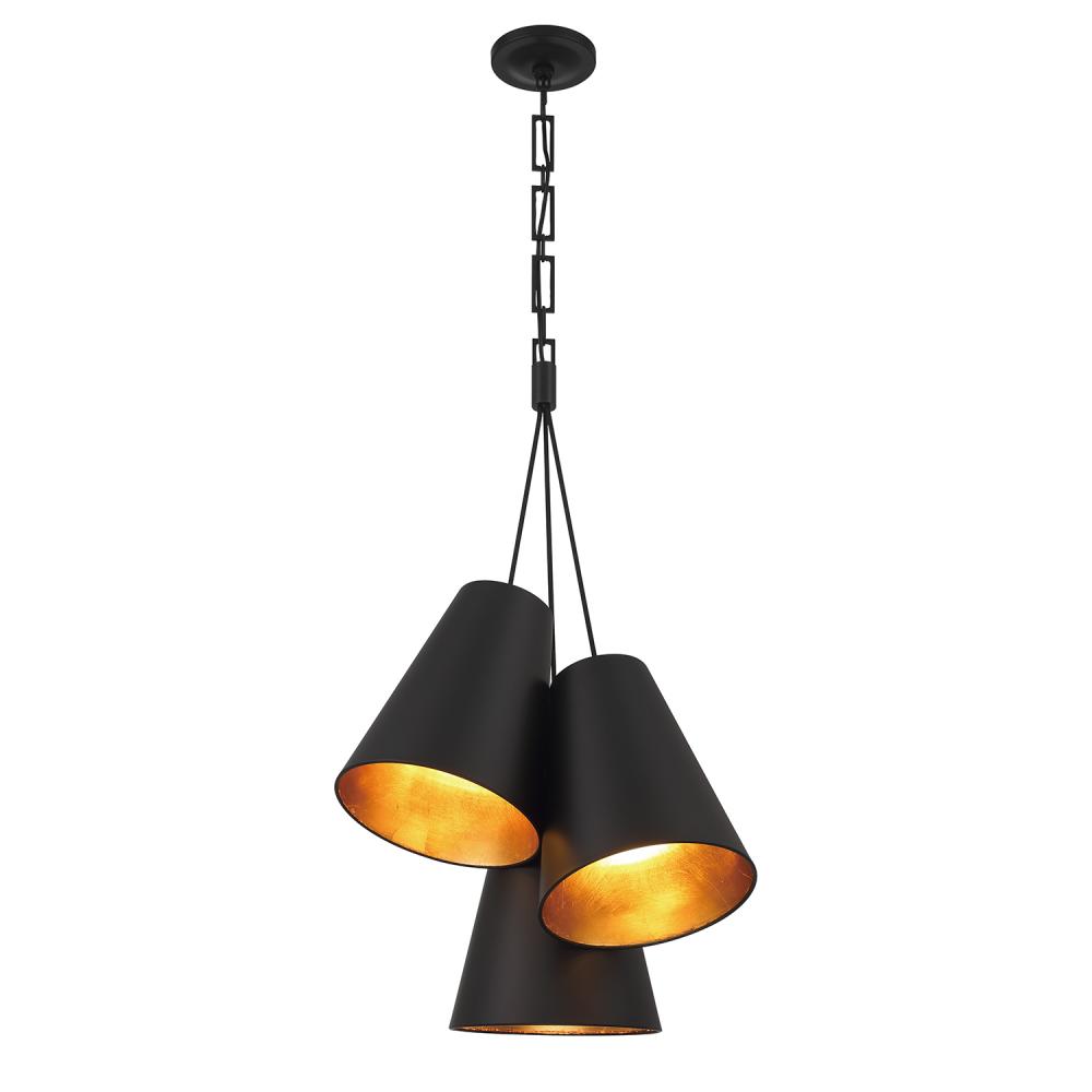 Brian Patrick Flynn Alston 3 Light Matte Black + Antique Gold Pendant