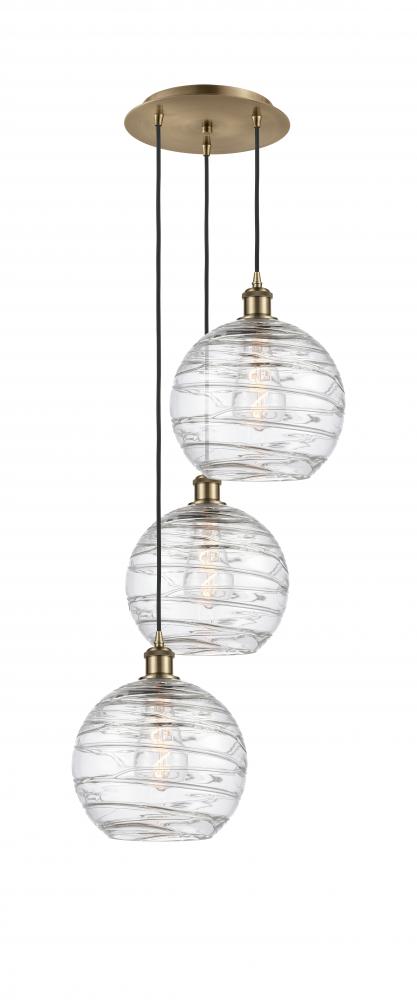 Athens Deco Swirl - 3 Light - 17 inch - Antique Brass - Cord hung - Multi Pendant