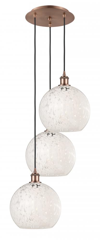 White Mouchette - 3 Light - 17 inch - Antique Copper - Cord Hung - Multi Pendant