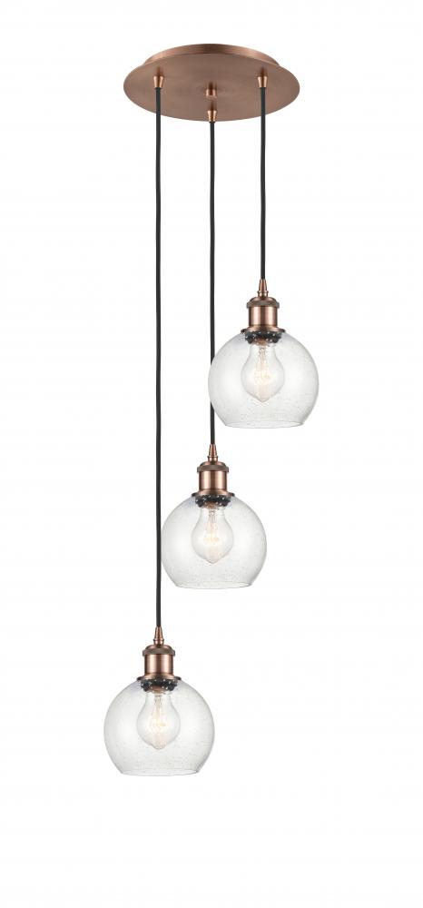 Athens - 3 Light - 12 inch - Antique Copper - Cord Hung - Multi Pendant