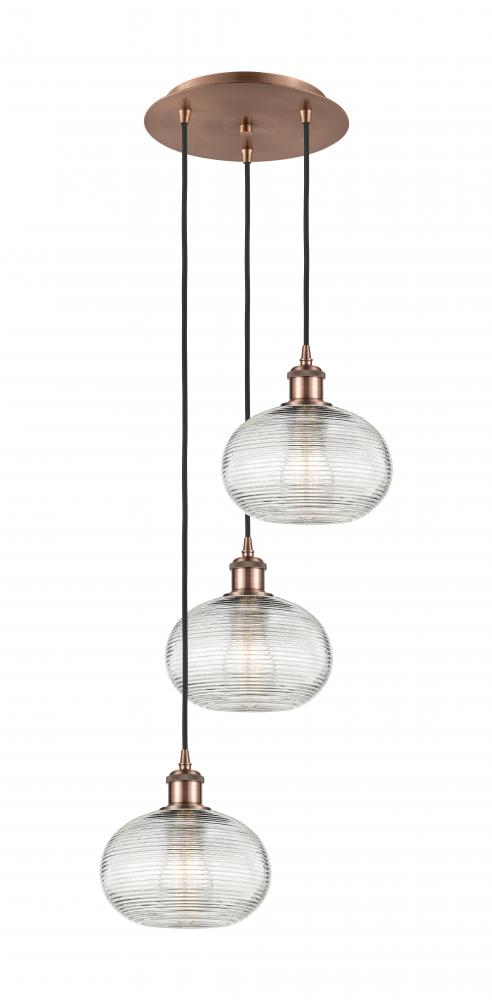 Ithaca - 3 Light - 15 inch - Antique Copper - Cord hung - Multi Pendant