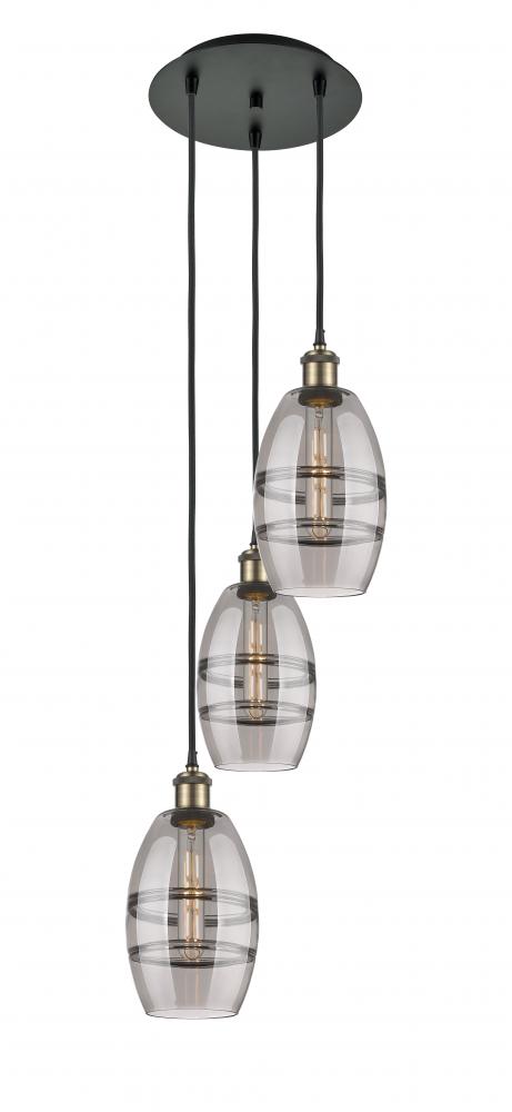 Vaz - 3 Light - 12 inch - Black Antique Brass - Cord Hung - Multi Pendant