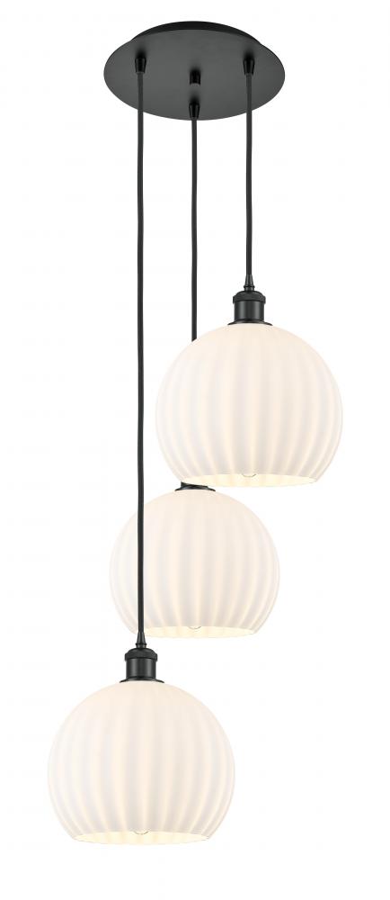 White Venetian - 3 Light - 17 inch - Matte Black - Cord Hung - Multi Pendant