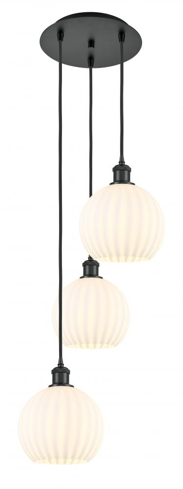 White Venetian - 3 Light - 15 inch - Matte Black - Cord Hung - Multi Pendant